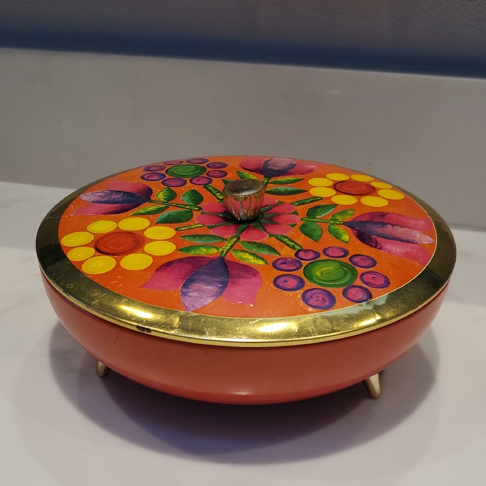 Vintage Antique Fricke & Nacke Floral Metal Tin Western Germany